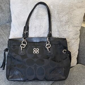 Coach Black Signature Jacquard Shoulder Bag with Silver Hardware